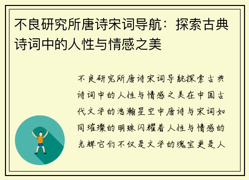 不良研究所唐诗宋词导航：探索古典诗词中的人性与情感之美